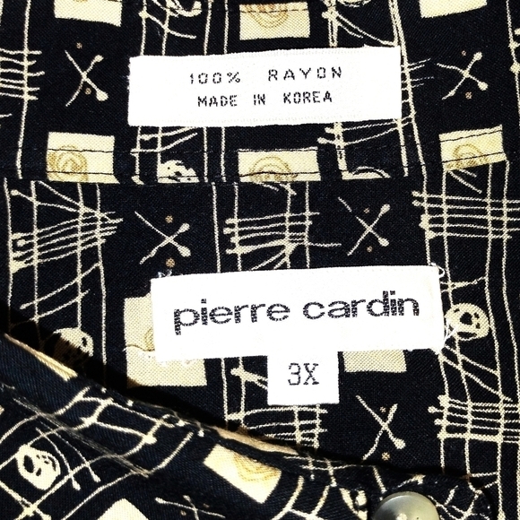 Pierre Cardin shirt short sleeves button down black & cream Size: 3 X - Picture 4 of 4